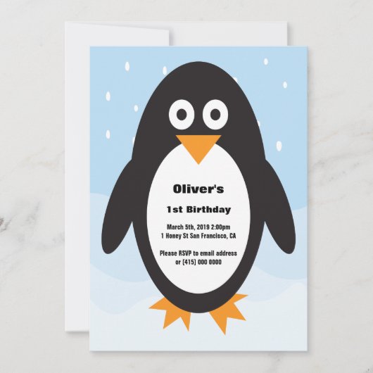 Geburtstagseinladung zu Pinguin-Themen Einladung (Vorderseite)