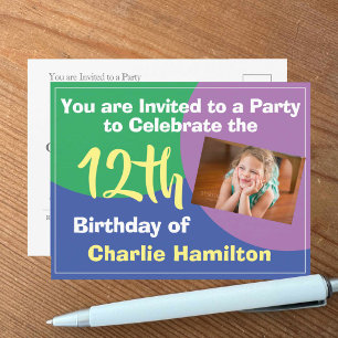 Geburtstagseinladung zum 12. Geburtstag mit Foto-P Postkarte