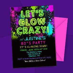 Geburtstagseinladung zur 80er-Jahre-Glow-Party Einladung