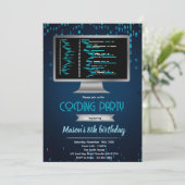 Geburtstagseinladung zur Computerprogrammierung Einladung (Stehend Vorderseite)