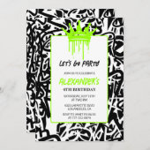 Geburtstagseinladungen Boy Party Graffiti Crown Einladung (Vorne/Hinten)