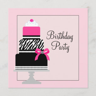 Geburtstagseinladungen für Pink Zebra Cake Cupcake Einladung