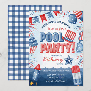 Geburtstagseinladungskarte zum 4. Juli Pool-Party Einladung