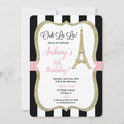 Geburtstagseinladungsmädchen-Rosagold Paris Einladung (Vorderseite)