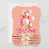 Geburtstagseinladungsvorlage mit rosa Ballons:  Einladung (Vorderseite)