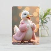 Geburtstagsente mit rosa Pelzmatte Einladung (Stehend Vorderseite)