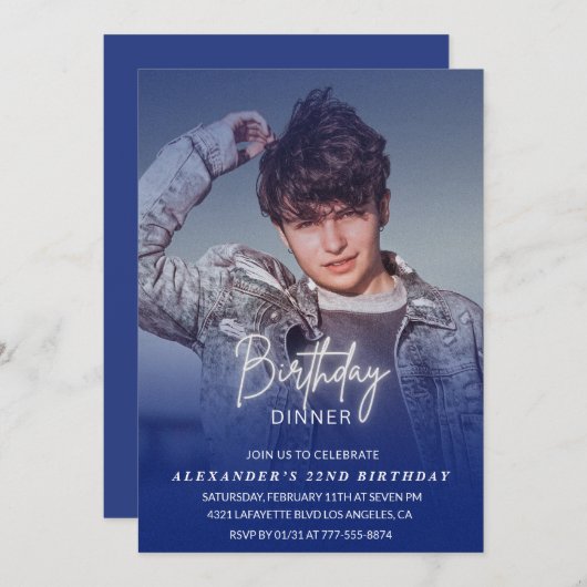 Geburtstagsessen 22. Geburtstagsfeier Foto Männer Einladung (Vorne/Hinten)
