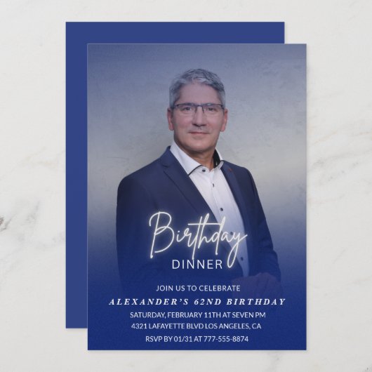 Geburtstagsessen 62. Geburtstagsfeier Foto Männer Einladung (Vorne/Hinten)
