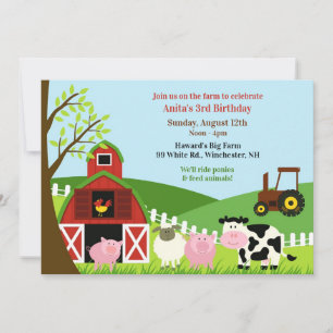 Geburtstagsfarm Animals Pauschaleinladung Einladung
