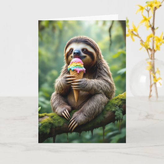 Geburtstagsfaultier mit Regenbogeneis Karte (Gelbe Blume)