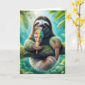 Geburtstagsfaultier mit Regenbogeneis Karte (Gelbe Blume)