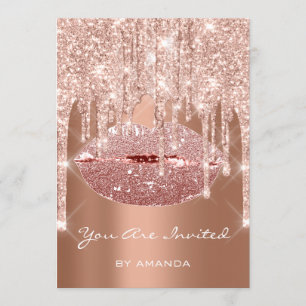 Geburtstagsfeier 16. Kuss Lippen Rose Gold Glitter Einladung