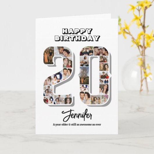 Geburtstagsfeier 20. FotoCollage Karte (Gelbe Blume)