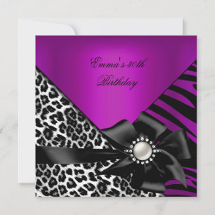 Geburtstagsfeier 30. Zebra Leopard Lila Rosa Pflau Einladung