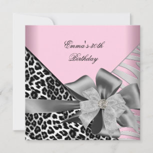 Geburtstagsfeier 30. Zebra Leopard Pink Schwarz Einladung