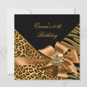 Geburtstagsfeier 50. Zebra Leopard Gold Schwarz Einladung