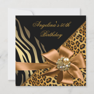 Geburtstagsfeier 50. Zebra Leopard Gold Schwarz Einladung