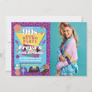 Geburtstagsfeier 90er Jahre Frauenparty 90er Foto Einladung