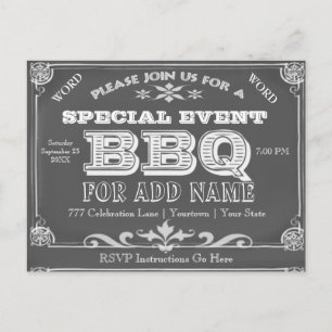Geburtstagsfeier   BBQ   Vintager Kopfbrett Einladungspostkarte
