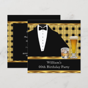 Geburtstagsfeier Bier Scotch Smoking Gold Schwarz Einladung