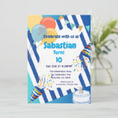 Geburtstagsfeier Blue Einladung (Stehend Vorderseite)