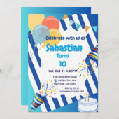 Geburtstagsfeier Blue Einladung (Vorne/Hinten)