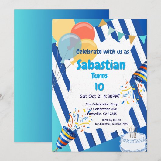 Geburtstagsfeier Blue Einladung (Vorne/Hinten)