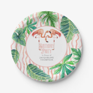 Geburtstagsfeier-Deko-Blatt Rosa Flamingo Aquarell Pappteller