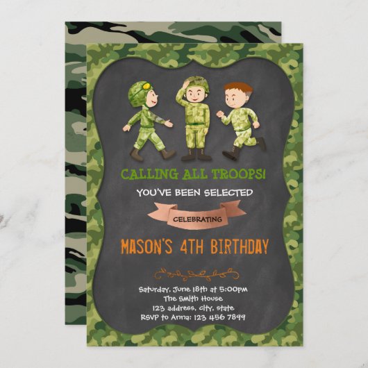 Geburtstagsfeier der Armee Einladung (Vorne/Hinten)