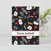 Geburtstagsfeier der Krankenschwester Schwarz-weiß Einladung (Stehend Vorderseite)