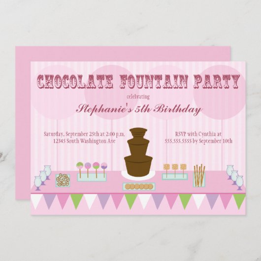 Geburtstagsfeier der Schokoladenbrunnen Einladung (Vorne/Hinten)