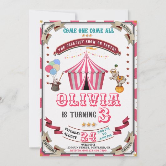 Geburtstagsfeier des Circus Einladung Vintage Karn (Vorderseite)