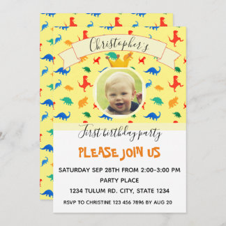 Geburtstagsfeier Dinosaurier Baby Boy Foto Einladung