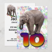 Geburtstagsfeier Einladung 10, mit glücklichen Ele (Vorne/Hinten)