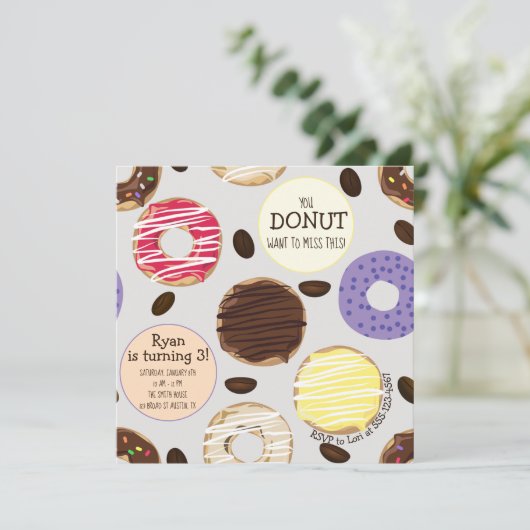 Geburtstagsfeier Einladung - Donuts Kindergeburtst (Stehend Vorderseite)