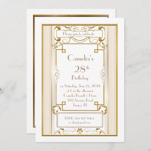 Geburtstagsfeier Einladung Frau, großartig Gatsby, (Vorne/Hinten)