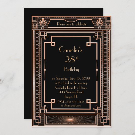 Geburtstagsfeier Einladung Frau, großartig, schwar (Vorne/Hinten)