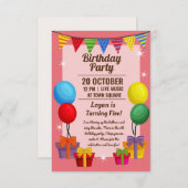 Geburtstagsfeier Einladung mit Ballon und Gegenwar (Vorne/Hinten)