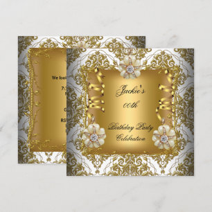 Geburtstagsfeier Elegant Gold Weiß Silber Damast Einladung