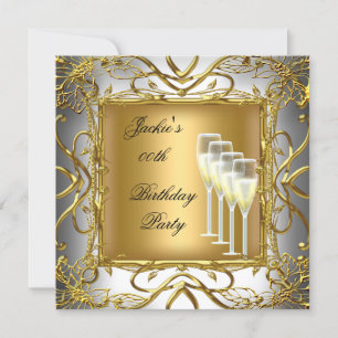 Geburtstagsfeier Elegant Weiß Silber Gold Champagn Einladung
