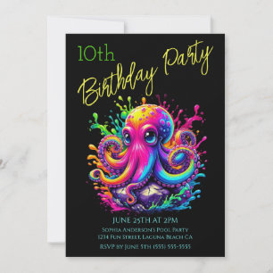 Geburtstagsfeier- Farbiger Oktopus-Splash Einladung