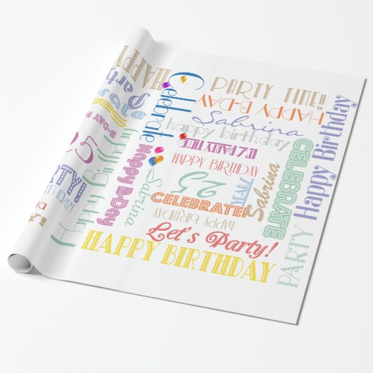 Geburtstagsfeier! Fontografischer Individuelle Nam Geschenkpapier (Ungerollt)