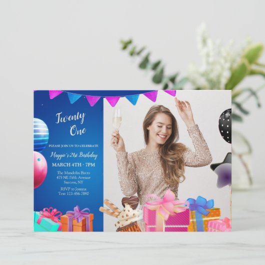 Geburtstagsfeier Foto Einladung (Stehend Vorderseite)