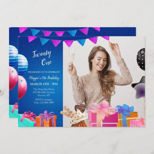 Geburtstagsfeier Foto Einladung (Vorne/Hinten)