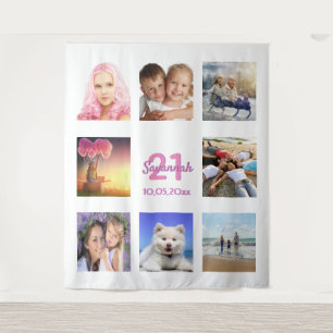 Geburtstagsfeier-Fotocollage weiß rosa Wandteppich