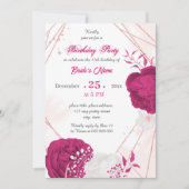 Geburtstagsfeier Fuchsia & White Blumen Einladung (Vorderseite)