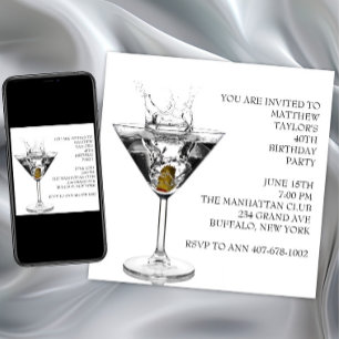 Geburtstagsfeier für den Martini-Glas-Mann Einladung