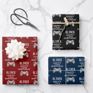 Geburtstagsfeier für Gamer-Videospiel-Controller Geschenkpapier Set