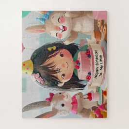 Geburtstagsfeier für Mädchen mit süßen Kaninchen Puzzle