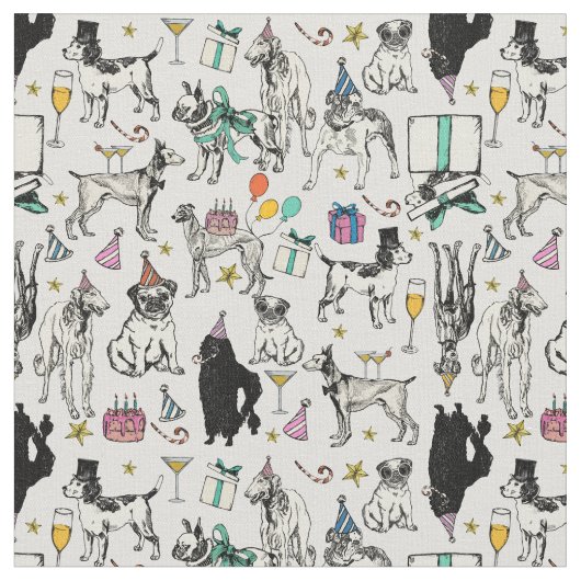 Geburtstagsfeier für whimsical Hunde Stoff (Nahaufnahme)